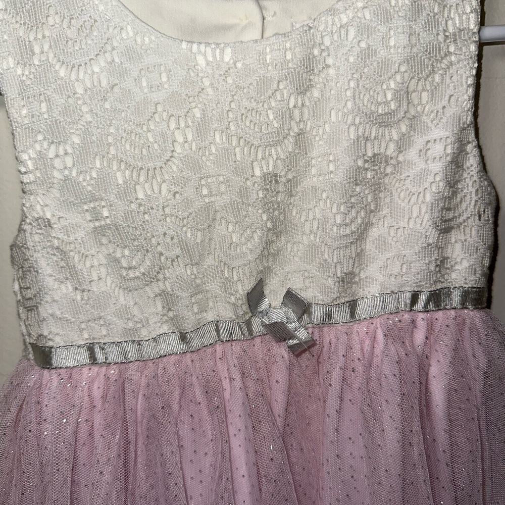 Nannette White Lace and Pink Tulle Kids Dress